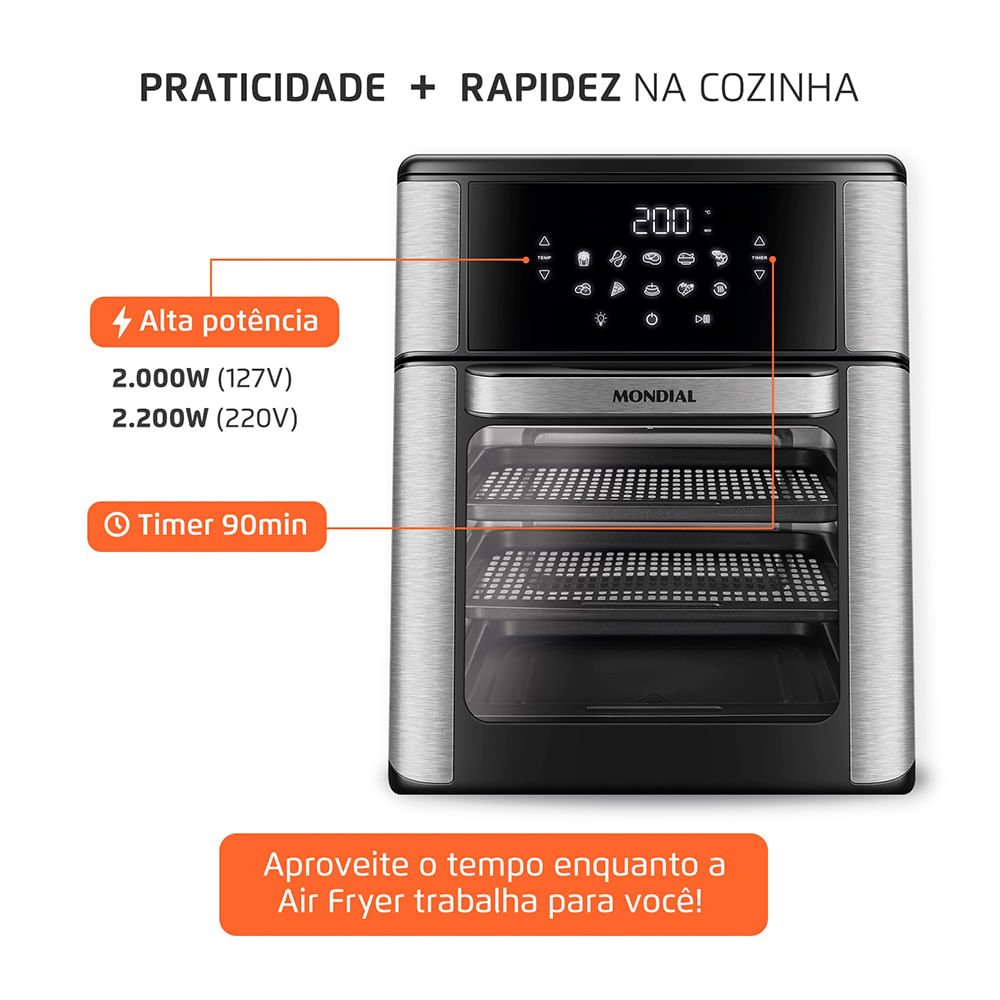 Painel digital com 10 funções e amplo visor com iluminação interna